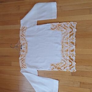 J. Crew Tunic Top Linen Blouse with Yellow Embroidery